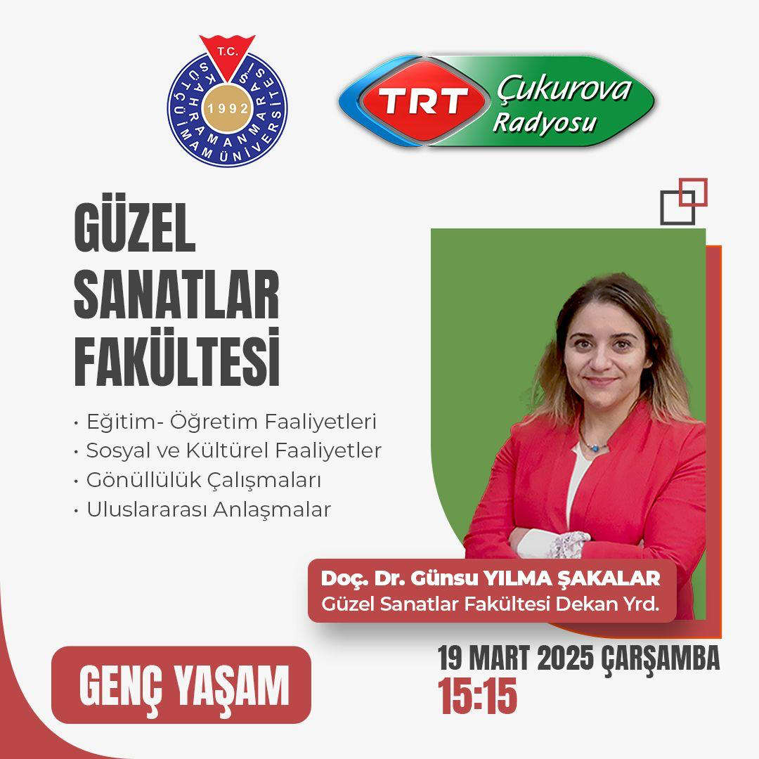 Fakültemiz Dekan Yardımcısı Doç. Dr. Günsu YILMA ŞAKALAR TRT Çukurova Genç Yaşam Programı’na Konuk Oldu.