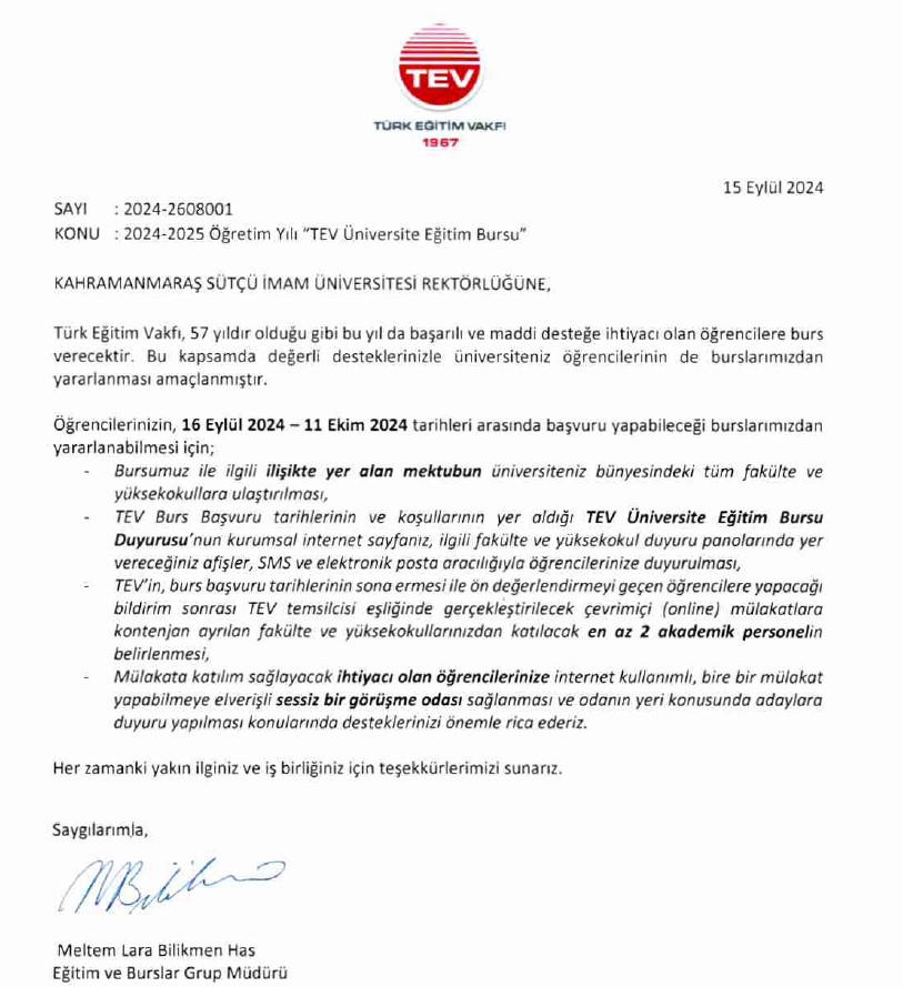 Türk Eğitim Vakfı (TEV) Burs Başvuruları