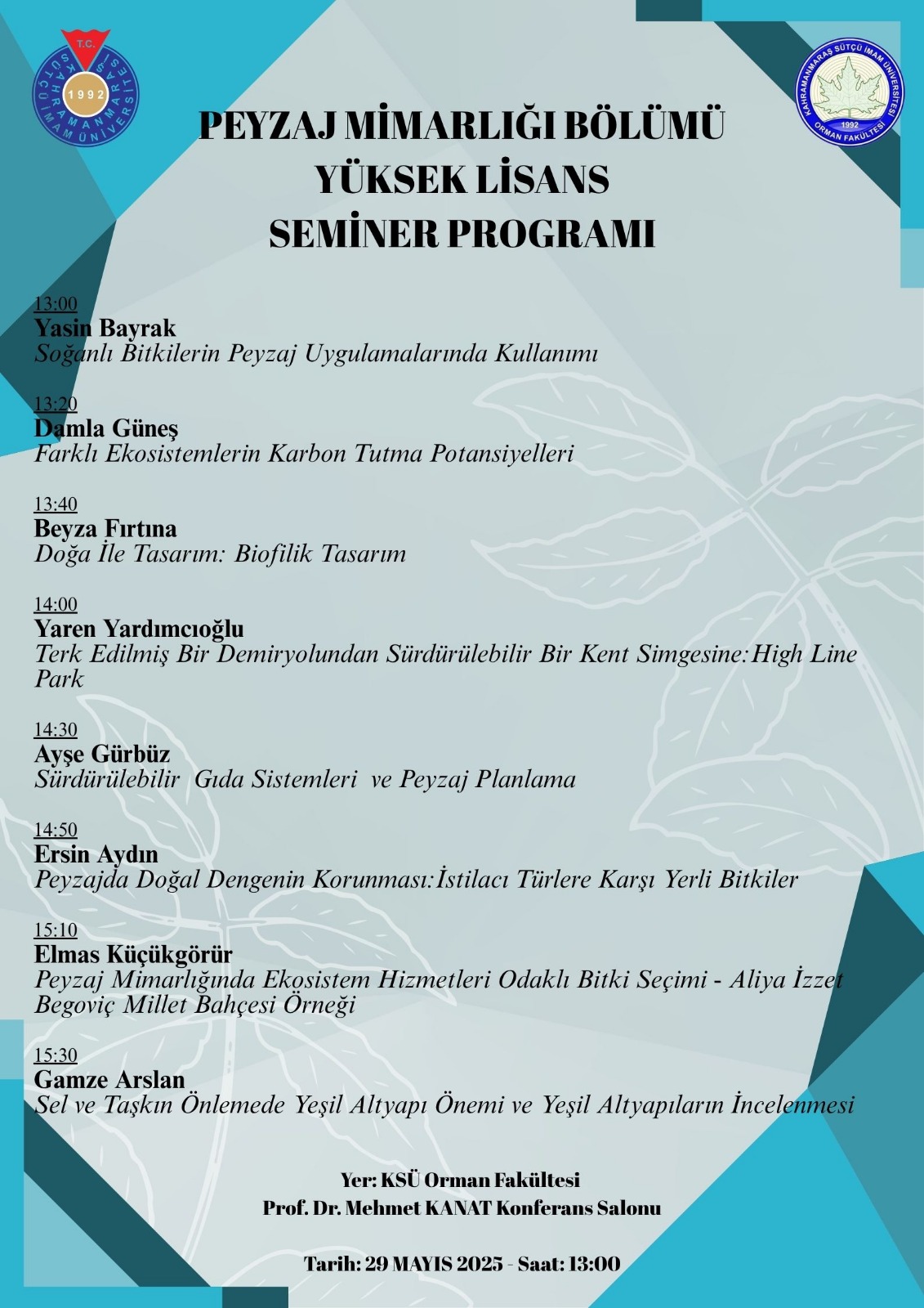 Peyzaj Mimarlığı Yüksek Lisans Öğrencileri Seminer Sunumlarını Gerçekleştirdi. 