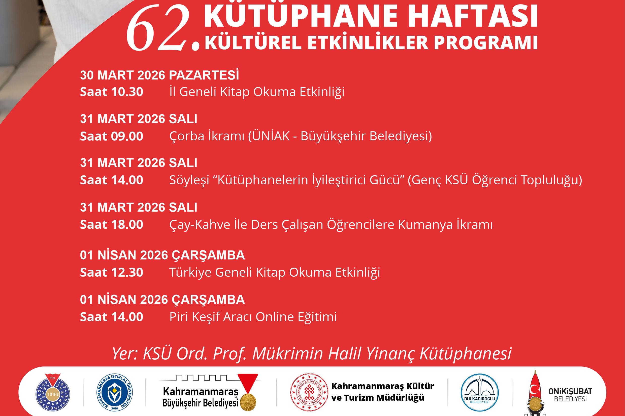 62. Kütüphane Haftası Kültürel Etkinlikler Programı
